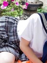 Maho Kimura undresses school uniform right in the park Maho Kimura undresses school uniform right in the park