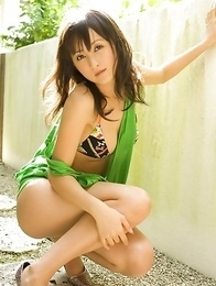 Ayaka Komatsu on heels takes green blouse off outdoor Ayaka Komatsu on heels takes green blouse off outdoor
