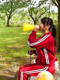 Tomoe Yamanaka babe takes sports pants off and exposes ass in garden Tomoe Yamanaka babe takes sports pants off and exposes ass in garden